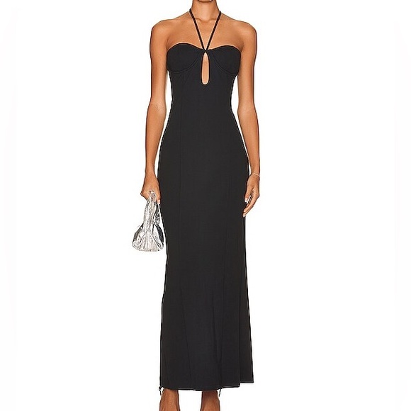 NWT Staud Bardot Black Halter Neck Keyhole Maxi Dress